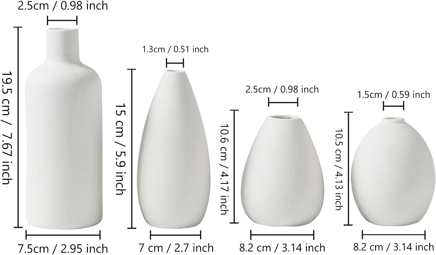 CEMABT White Ceramic Vase Set-4 Small Vases for Flowers, Unique Flower Vases for Centrepieces, Decorative Modern Vases for Home Decor-6