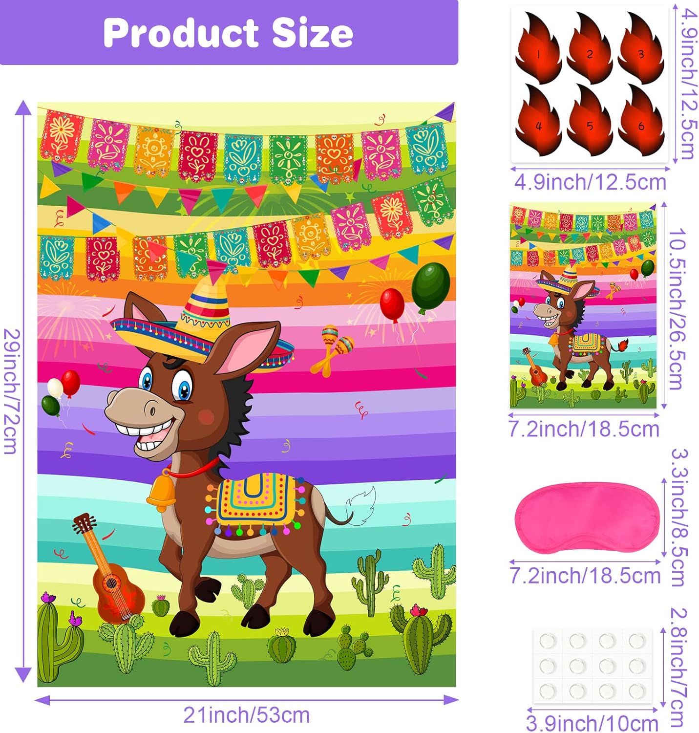 NEBURORA Pin the Tail on The Donkey Mexican Donkey Game With 24Pcs Tails Cinco De Mayo Party Mexican Party Fiesta Themed Taco Party Decorations Kids Birthday Supplies-1