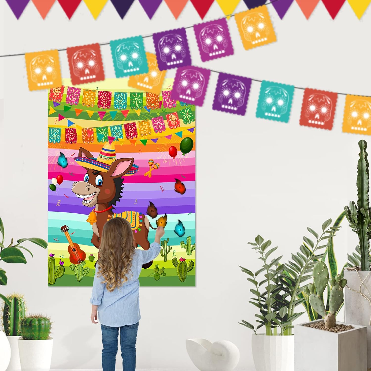 NEBURORA Pin the Tail on The Donkey Mexican Donkey Game With 24Pcs Tails Cinco De Mayo Party Mexican Party Fiesta Themed Taco Party Decorations Kids Birthday Supplies-4