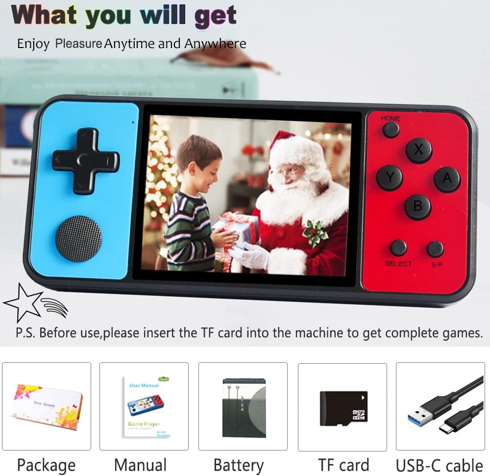 Aojiao Handheld Game Console for Kids Adults, Built-in 1015 Retro Video Games and Support TF Card Download Save Progress Rechargeable 3.0 Inches HD Screen Birthday Xmas Gift (Black-Blue)-6