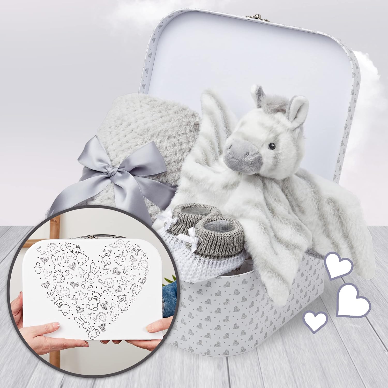 Baby Box Shop New Baby Gifts Set - 3 Baby Essentials and a Newborn Hamper Create a Premium Newborn Gift Set, New Baby Hamper Basket Girl, New Born Baby Gift - Baby Shower Hamper for Newborn - Zebra-4