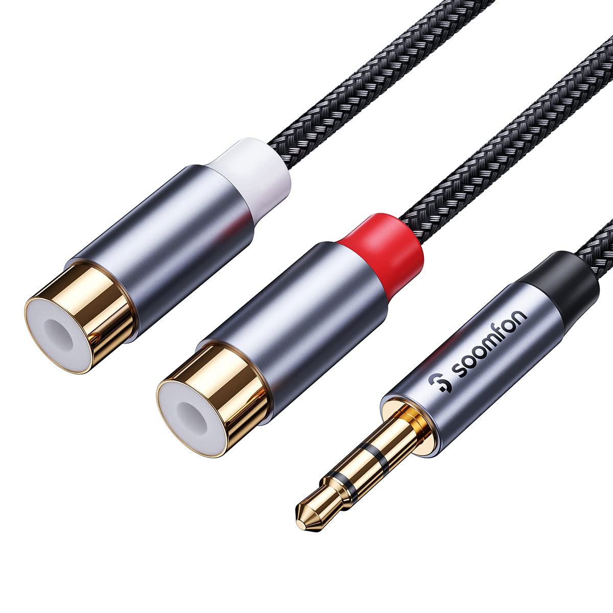 SOOMFON 3.5mm to RCA Audio Cable RCA Female to 3.5mm Aux Male Phono Cable Red and White to Headphone Adapter Gold-Plated Plugs RCA Y Splitter for Speaker Amplifier DVD Player 0.8FT-0