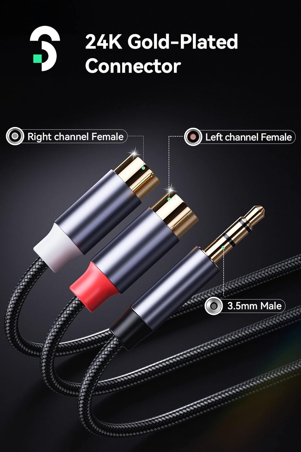 SOOMFON 3.5mm to RCA Audio Cable RCA Female to 3.5mm Aux Male Phono Cable Red and White to Headphone Adapter Gold-Plated Plugs RCA Y Splitter for Speaker Amplifier DVD Player 0.8FT-1