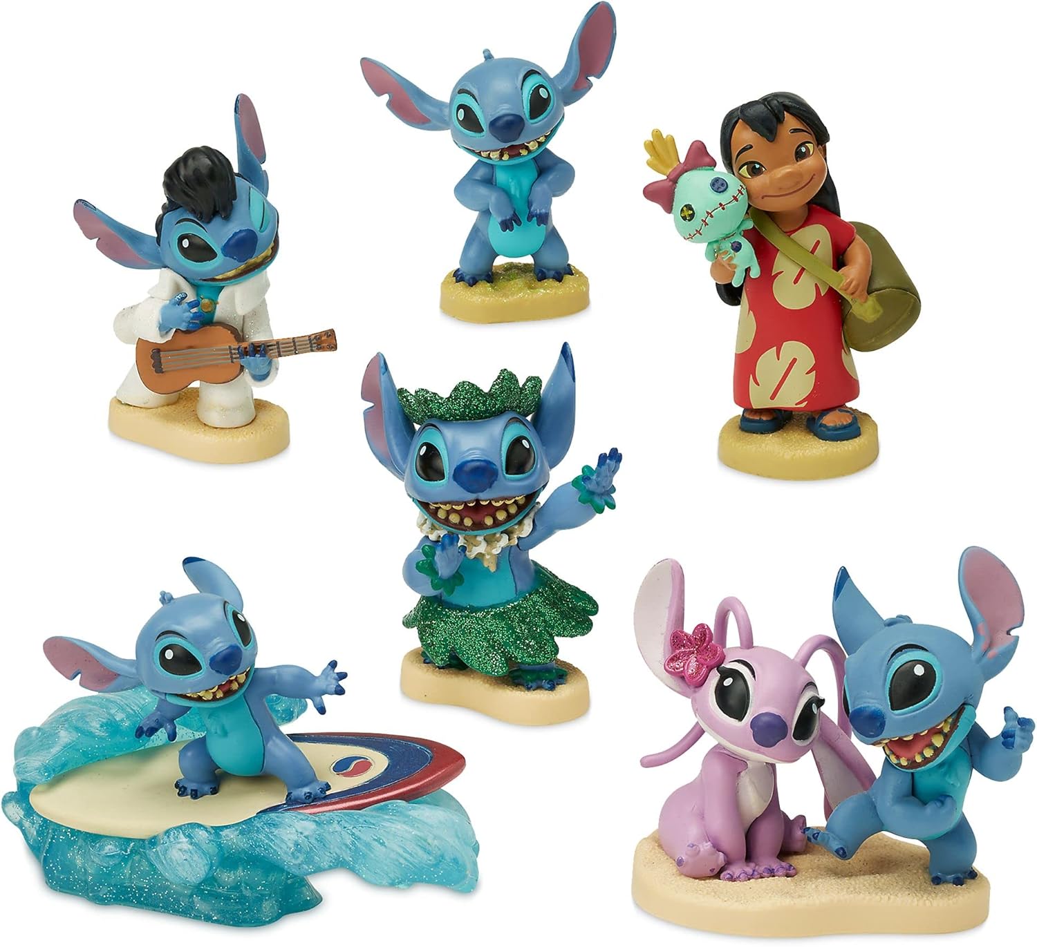 Disney Store Official Lilo & Stitch Deluxe Figurine Playset, 6 Pc., Moulded Character Toy Figures, Including Lilo, Stitch and Angel, Features Colourful and Detailed Artwork, Suitable for ages 3+-1