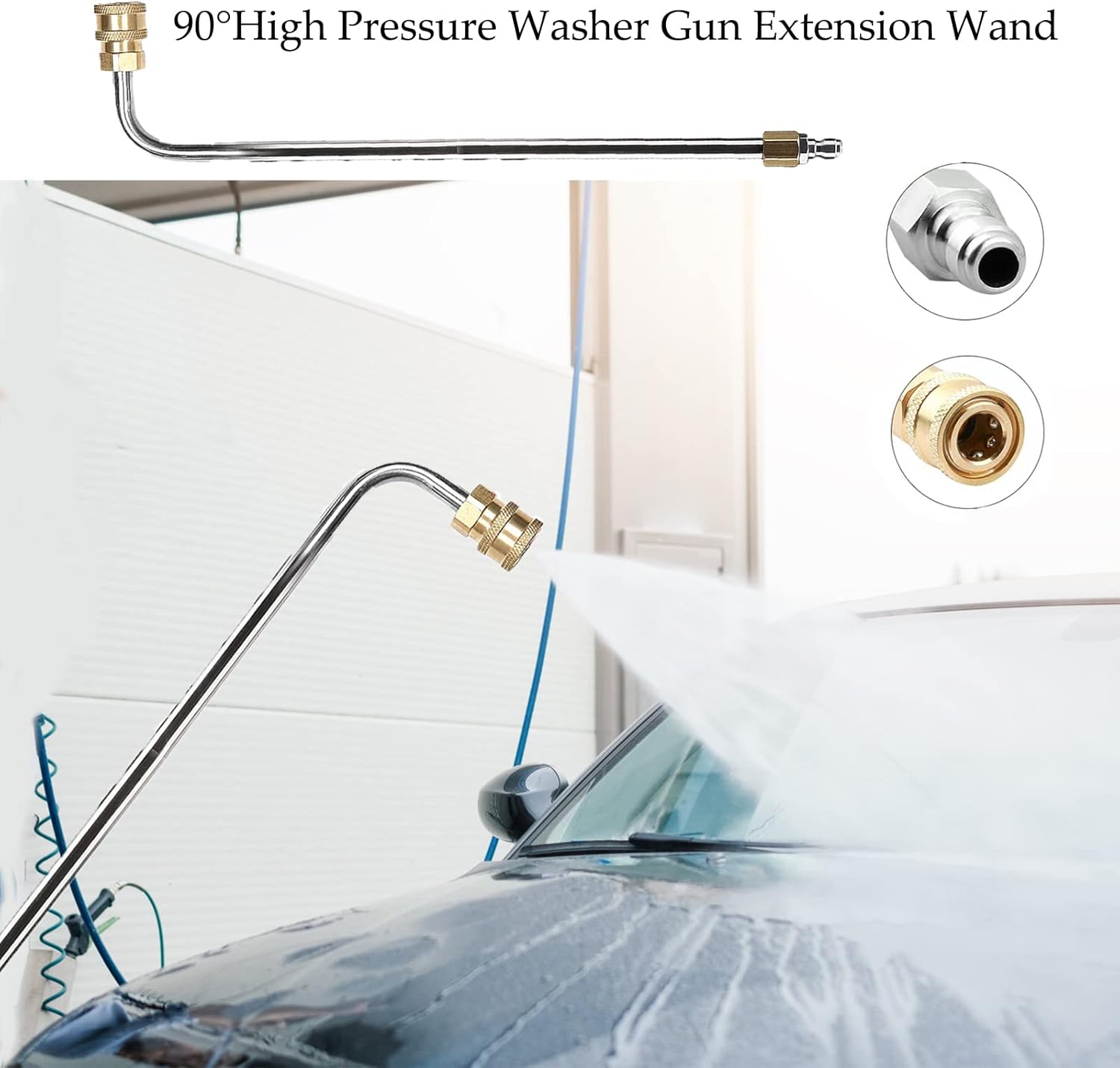 Pressure Washer Lance Extension Wand, 13.4" Spray Attachment Lance Wand Extension with 5 Quick Connect Spray Nozzles, 90°Curved Rods, 1/4 Inch Quick Connect… Silver-6