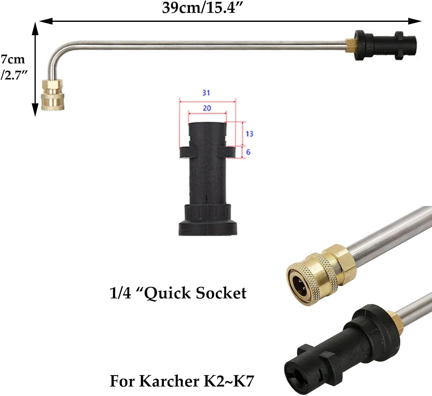 Pressure Washer Lance Extension Wand, 15.4" Spray Attachment Lance Wand Extension for Karcher K2 K3 K4 K5 K6 K7, 5 Spray Nozzles, 90° Curved Rods-1