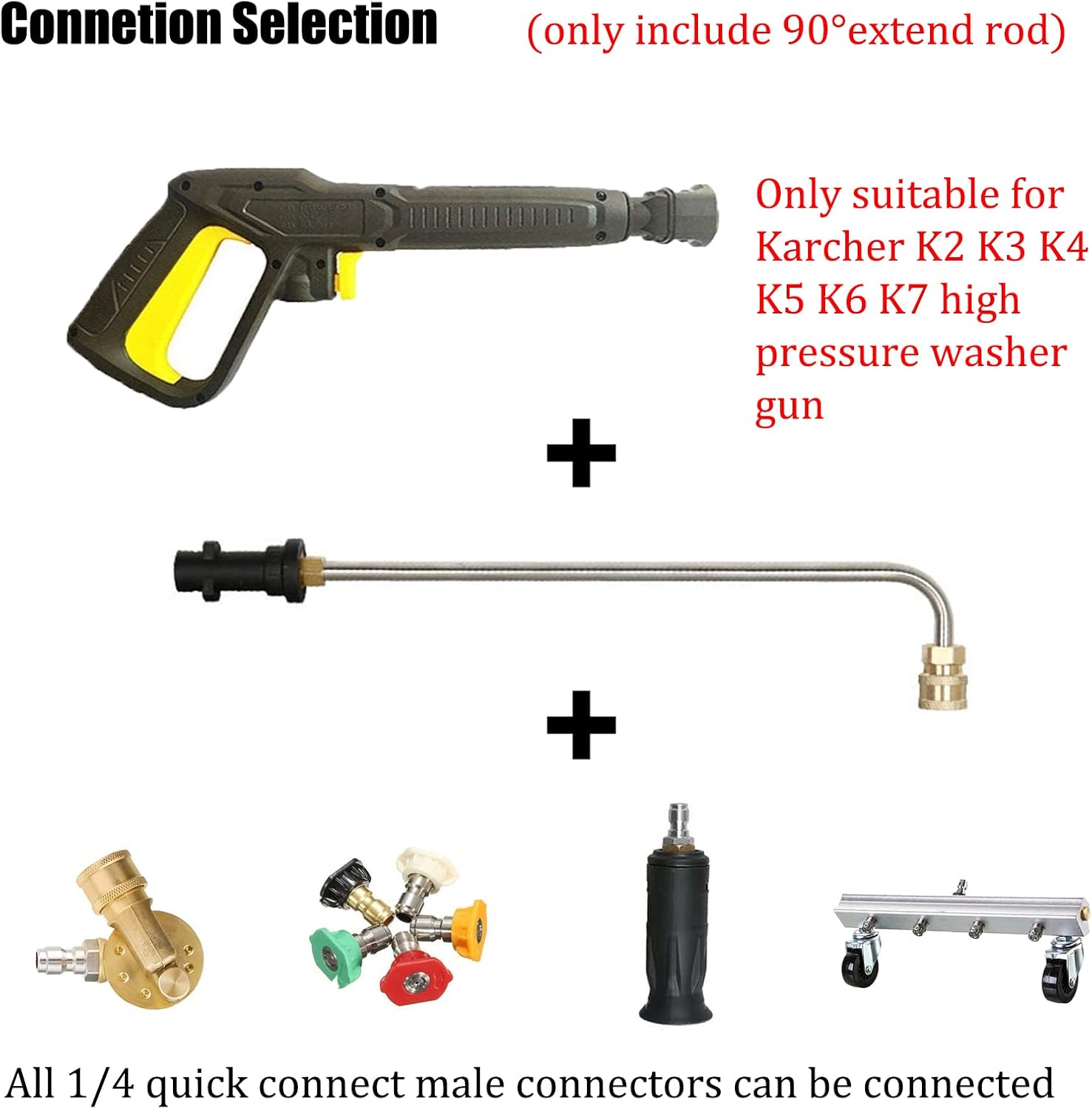 Pressure Washer Lance Extension Wand, 15.4" Spray Attachment Lance Wand Extension for Karcher K2 K3 K4 K5 K6 K7, 5 Spray Nozzles, 90° Curved Rods-2