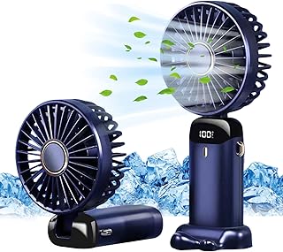 Jsdoin Hand Held Fan,Portable Handheld USB Rechargeable Fans with 5 Speeds,Battery Operated Mini Fan Foldable Desk Desktop Fans with LED Display for Home Office Bedroom Outdoor Travel (DarkBlue)