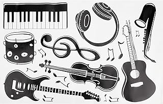 GORGECRAFT PVC Wall Sticker Music Notes Wall Decals Black Musical Instruments Wall Decor Removable Guitar Piano DJ Head Phone Drums Saxophone Stickers for Music Studio Bedroom Art Room Decoration