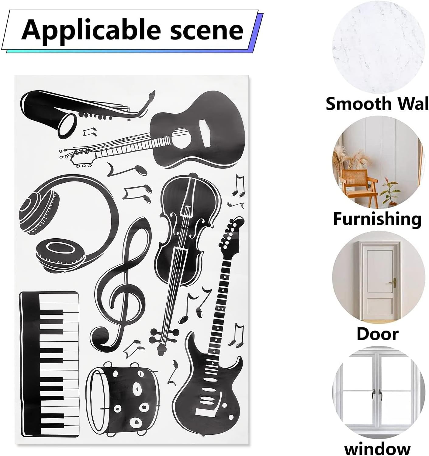 GORGECRAFT PVC Wall Sticker Music Notes Wall Decals Black Musical Instruments Wall Decor Removable Guitar Piano DJ Head Phone Drums Saxophone Stickers for Music Studio Bedroom Art Room Decoration-3