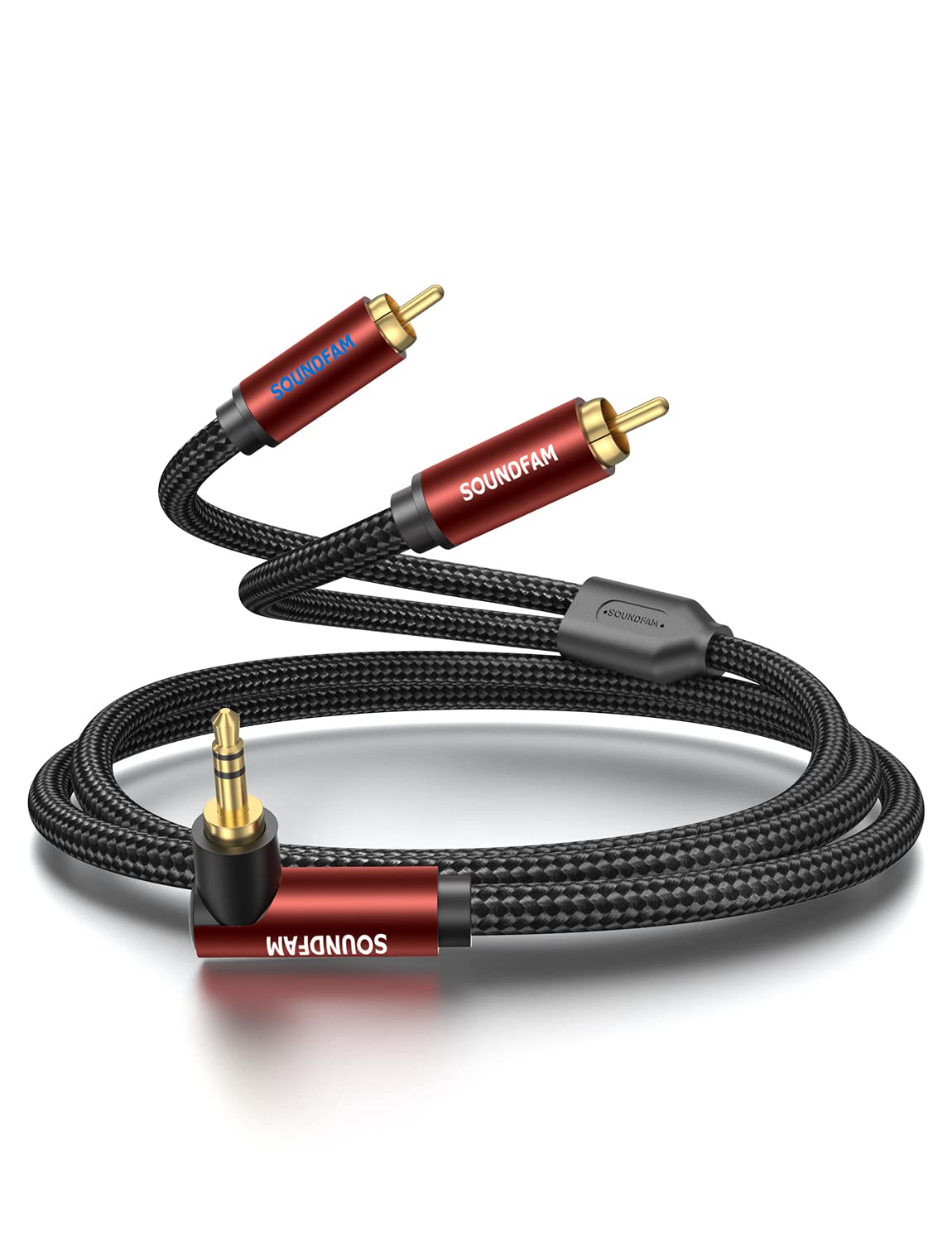 SOUNDFAM 3.5mm Aux to RCA Audio Cable 3m, 90 Degree Right Angle 3.5mm TRS Male to 2RCA Male Y Splitter Cable 24K Gold-Plated Double Shielded for Smartphone, Speaker, MP3, Tablet & More-7