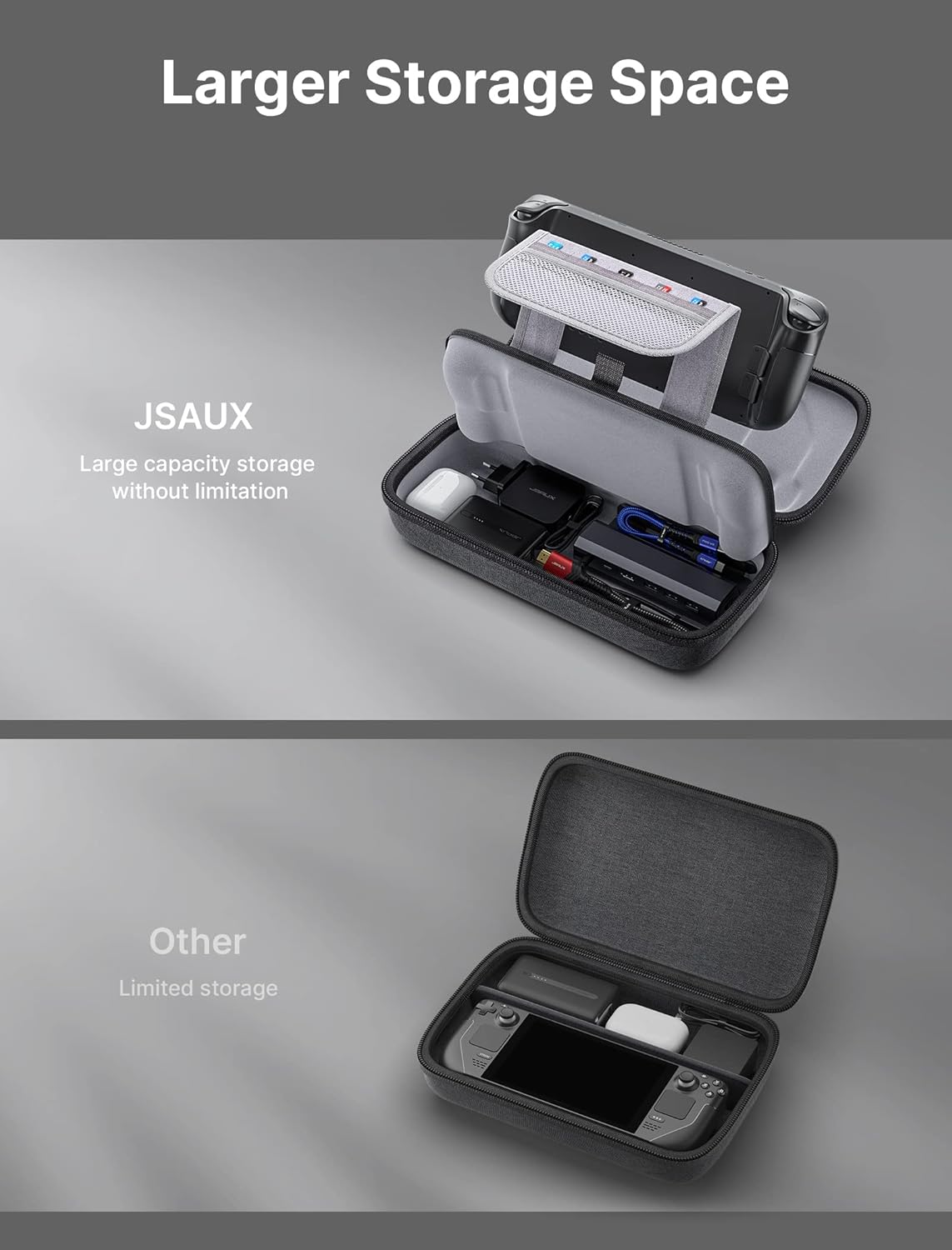 JSAUX Carrying Case Compatible with Steam Deck & ROG Ally, Protective Hard Shell Carry Case Built-in Charger & Docking Station Storage, Portable Travel Case for Steam Deck & Accessories - BG0106A-2