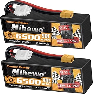 Nihewo 3S Lipo Battery Pack,2Packs 11.1V Lipo Battery 6500mAh 90C Hard Case Lipo Batteries XT60 Connector Compatible with 1/8 1/10 RC Car Truck Truggy Vehicles Tank Boat Airplane Models