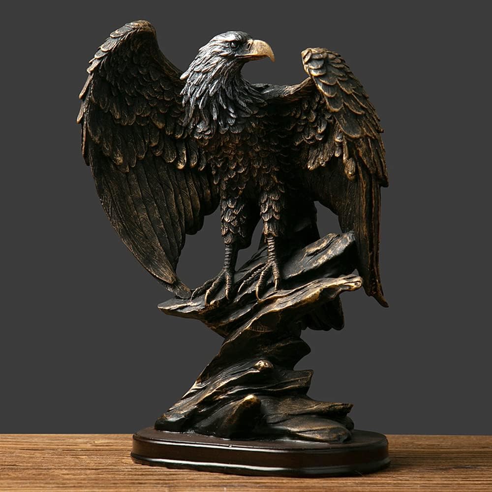 fazhongfa Eagle Statue Sculpture Decoration Bronzed Resin Collectible Decorative for Office Home Room Living Desktop Display Decor as Meaningful Gift to Men Colleague Father Boss-0