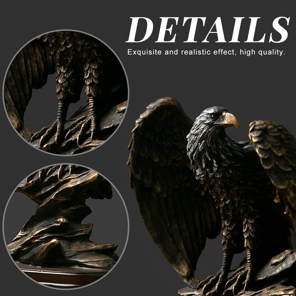 fazhongfa Eagle Statue Sculpture Decoration Bronzed Resin Collectible Decorative for Office Home Room Living Desktop Display Decor as Meaningful Gift to Men Colleague Father Boss-4