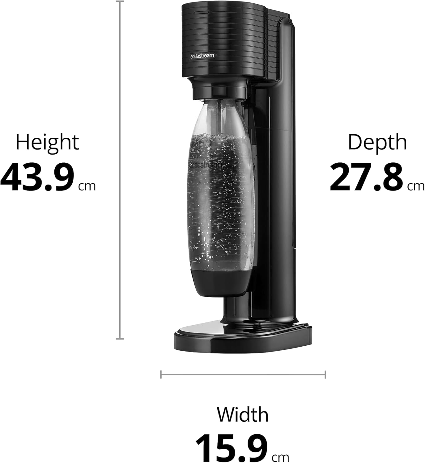 Sodastream Gaia Manual Sparkling Water Maker - Cordless Sparkling Water Machine with 1 Litre Reusable BPA-Free Water Bottle for Carbonating and 60 Litre Quick Connect Co2 Gas Cylinder - Black-3