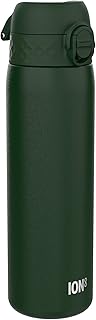 Ion8 Steel Water Bottle, 600 ml/20 oz, Leak Proof, Easy to Open, Secure Lock, Hygienic Flip Cover, Fits Cup Holders, Carry Handle, Durable, Carbon Neutral