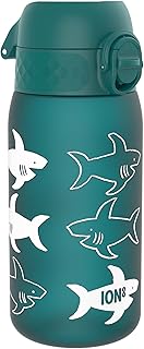 Ion8 Kids Water Bottles, BPA Free, Leakproof, Dishwasher Safe, Easy Open, Secure Lock, Small Boys & Girls Water Bottle,Kids Drinks Bottle for Spill-free Drinking, Blue, Sharks, 350ml/12oz