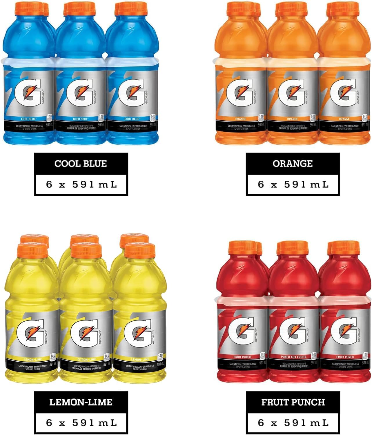 Variety Sports Drink, 591mL Bottles, 24 Pack 4 Flavors, Imported from Canada-0