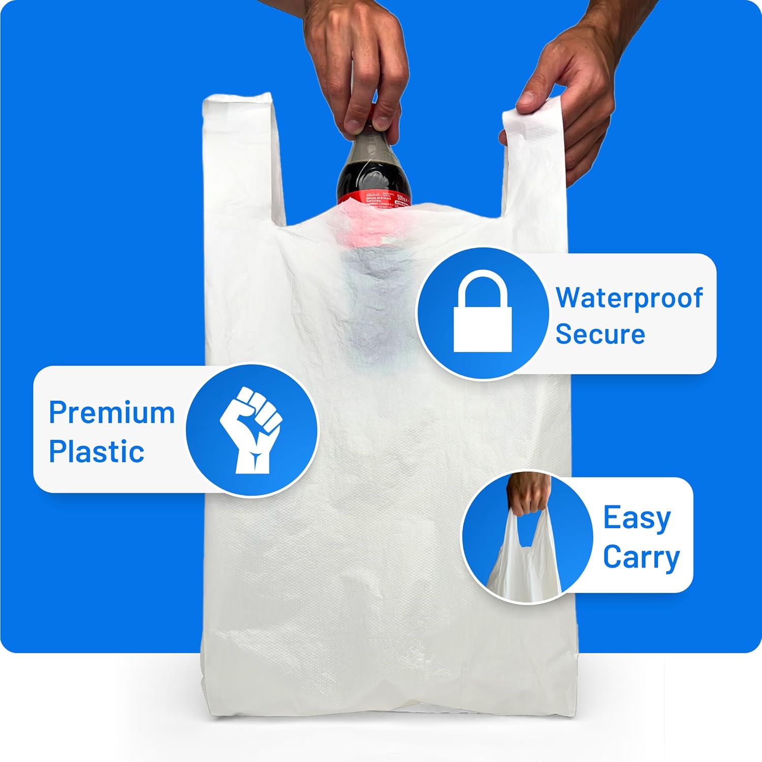 Plastic Carrier Bags - Standard Retail Size 12x18x24" | 100 Pack | Medium Duty Large Plastic Bags | Plastic Bags with Handles | White bags | Carry Bag | Large Carrier bags-2