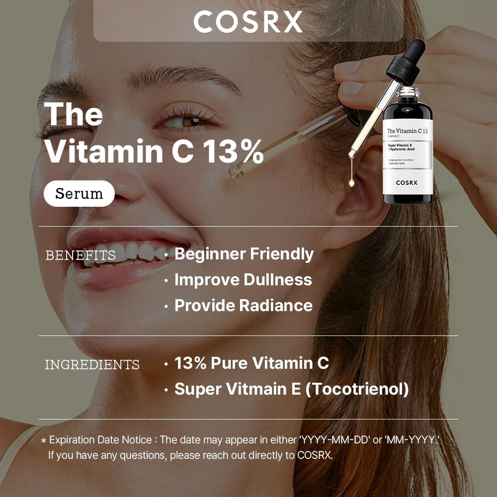 COSRX Pure Vitamin C 13% Serum with Vitamin E & Hyaluronic Acid, Brightening & Hydrating Facial Serum for Fine Lines, Uneven Skin Tone & Dull Skin, 0.67fl.oz/20ml, Animal Testing-Free, Korean Skincare-2