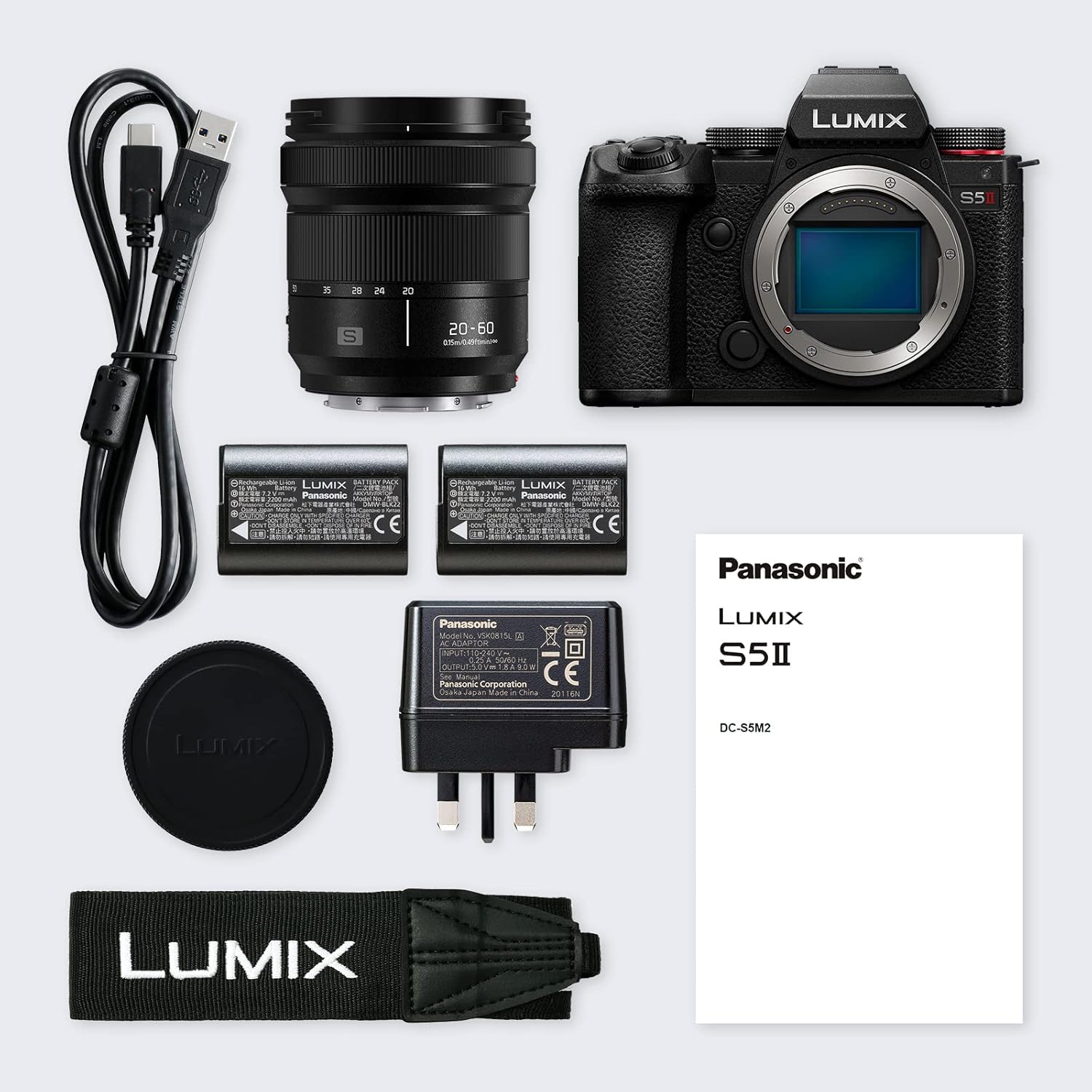 Panasonic LUMIX S5II Full Frame Mirrorless Camera Kit with New Phase Hybrid AF, Active I.S, Unlimited 4:2:2 10-bit recording, 4K 60p and 6K 30p with 20-60mm F3.5-5.6 L-Mount lens - DC-S5M2KE-BAT-1