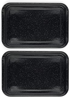 Russell Hobbs COMBO-8316A Baking Tray Set of 2 - Vitreous Enamel Coated Steel Oven Tin, Easy Clean, for Roasting/Baking, Cookies, Durable Flat Baking Pan, Romano Collection, Black, 36 cm