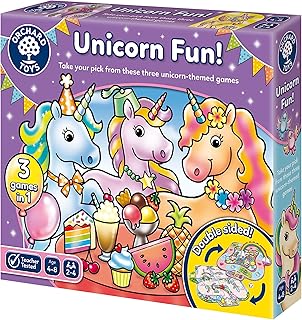 Orchard Toys Unicorn Fun! - 3 in 1 Educational Board Games for 4+ Year Olds - Unicorn Gifts for Girls and Boys - Number and Counting Games for Kids - Age 4-8 Years - 2-4 Players