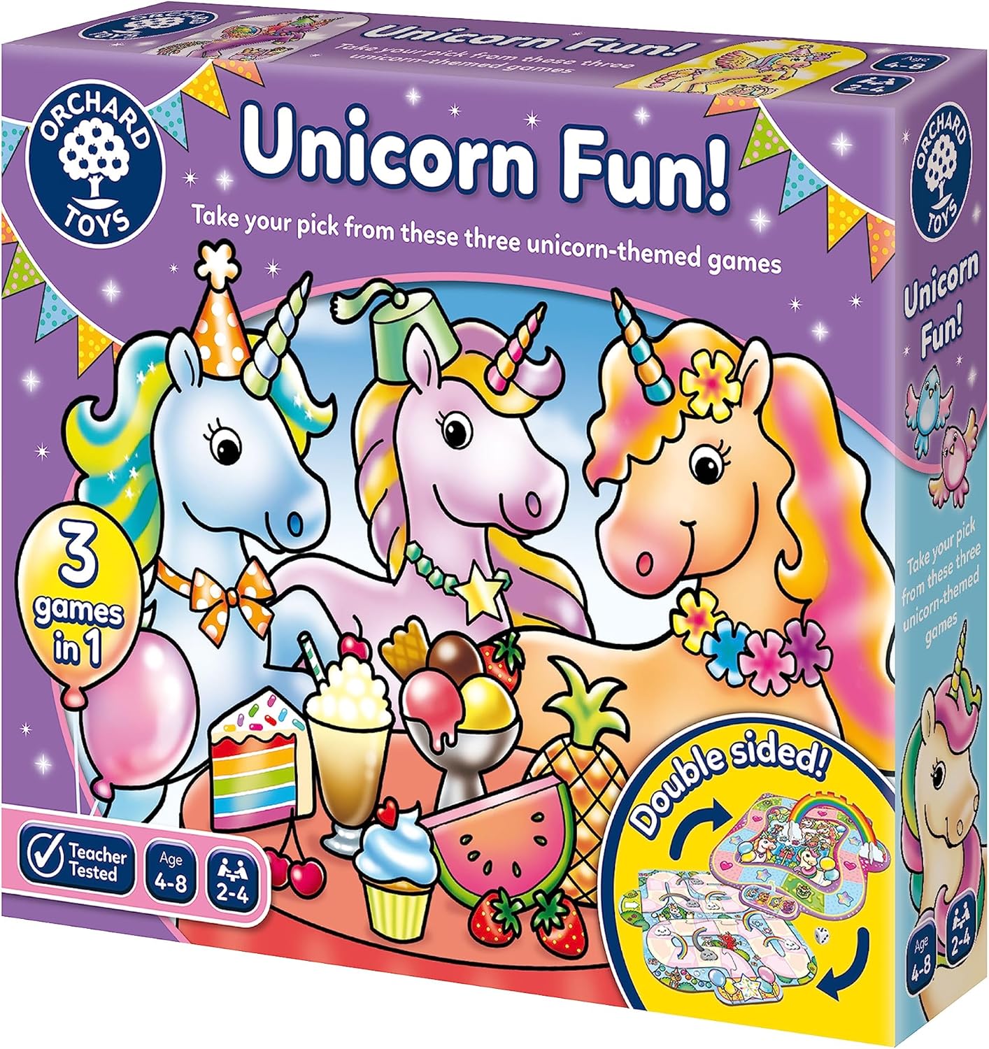 Orchard Toys Unicorn Fun! - 3 in 1 Educational Board Games for 4+ Year Olds - Unicorn Gifts for Girls and Boys - Number and Counting Games for Kids - Age 4-8 Years - 2-4 Players-0