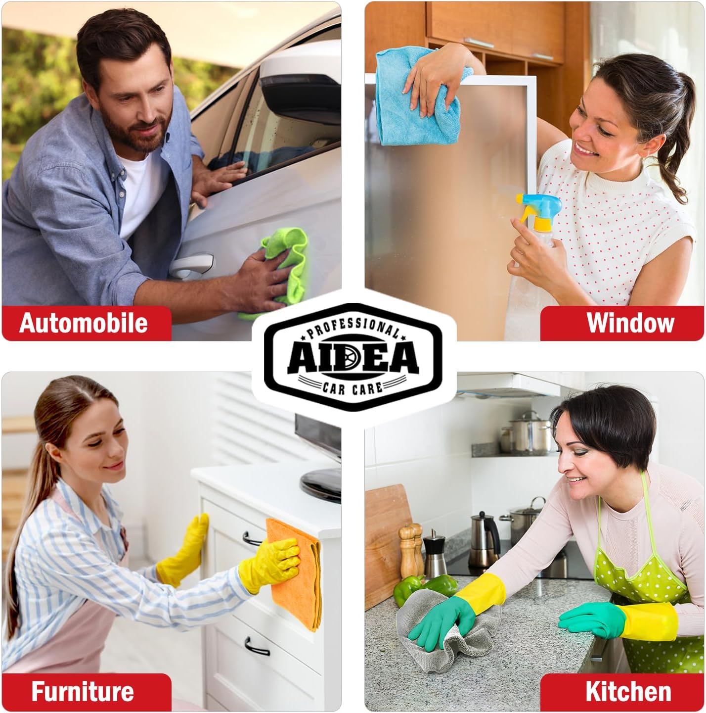 AIDEA Microfibre Cloth 24 Pack-Premium All-Purpose Cleaning Cloths for Cars-Soft & Absorbent Lint Free Streak Free Wash Cloth for House, Kitchen, Windows,30X40CM-4