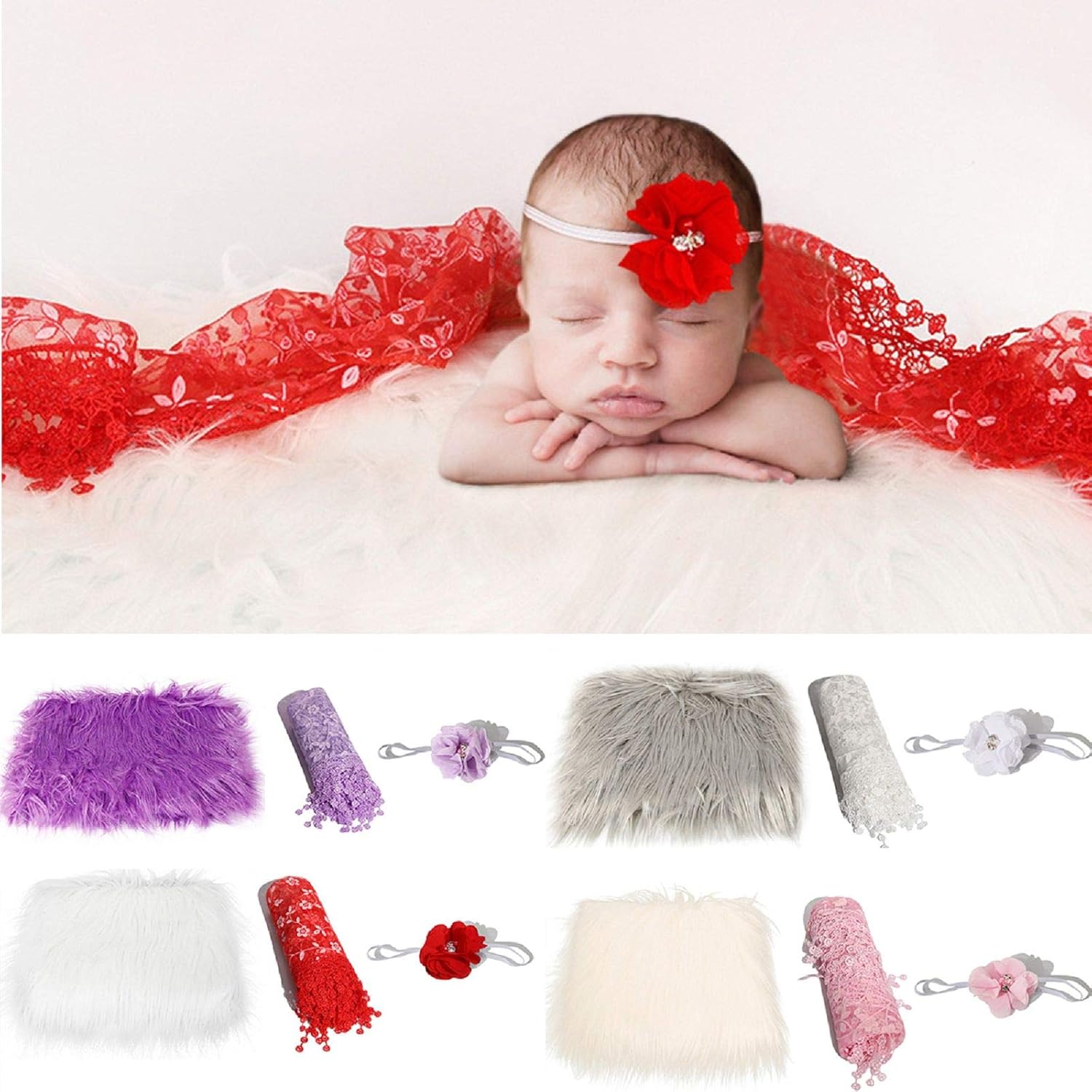 Nicoone Newborn Photography Outfits Girl Newborn Photography Props Lace Romper Newborn Baby Photo Shoot Outfits Girls Photo Props-2