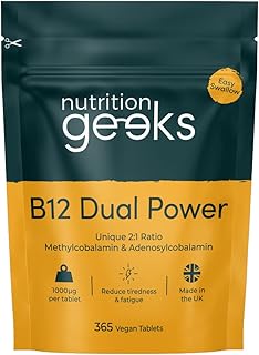 Vegan Vitamin B12 Supplement Tablets High Strength - 1 Year Supply (365 Tablets) - 1000mcg Dual Power B12 Vitamin Complex with Methylcobalamin & Adenosylcobalamin - Energy Support - UK VIT B12