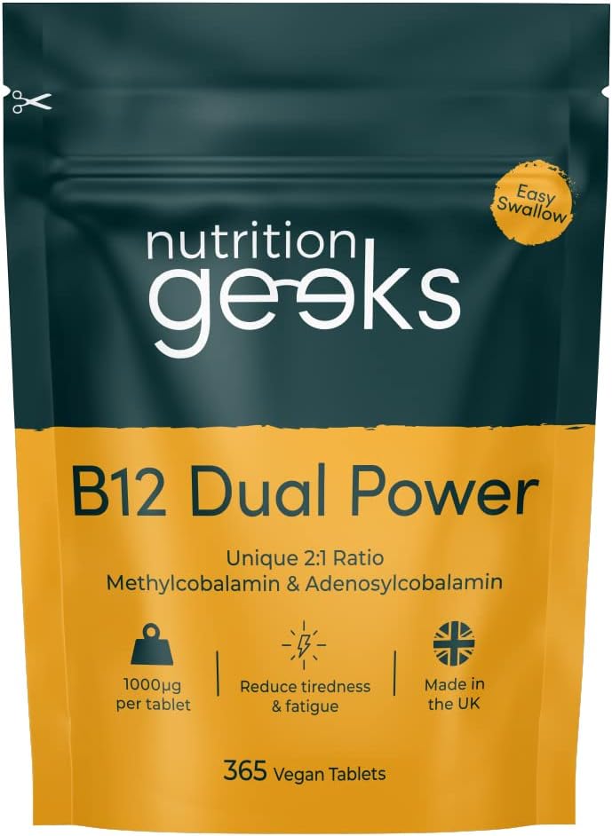 Vegan Vitamin B12 Supplement Tablets High Strength - 1 Year Supply (365 Tablets) - 1000mcg Dual Power B12 Vitamin Complex with Methylcobalamin & Adenosylcobalamin - Energy Support - UK VIT B12-0