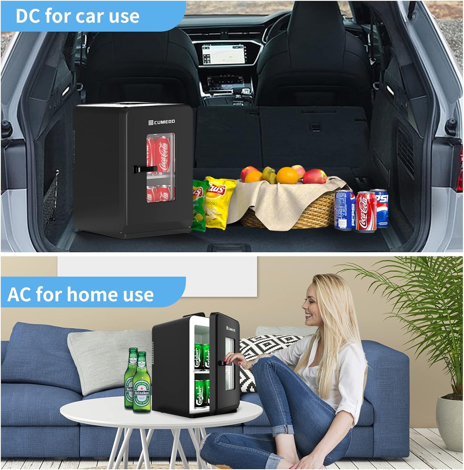 Mini Fridge 15 Liter/21 Cans, Upgrade Portable AC+DC Power Small Fridge for Bedroom, Car, Office, Thermoelectric Cooler and Warmer Skincare Fridge for Food, Drinks, Cosmetics, Max & ECO Mode-3