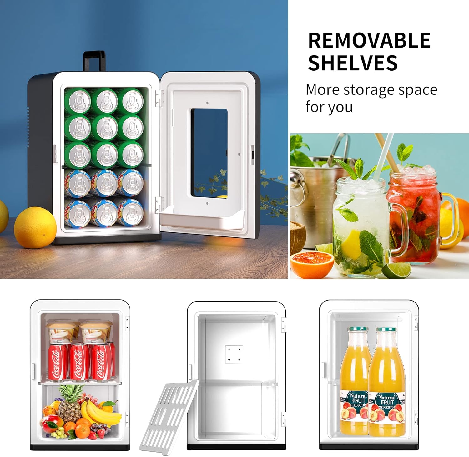 Mini Fridge 15 Liter/21 Cans, Upgrade Portable AC+DC Power Small Fridge for Bedroom, Car, Office, Thermoelectric Cooler and Warmer Skincare Fridge for Food, Drinks, Cosmetics, Max & ECO Mode-4