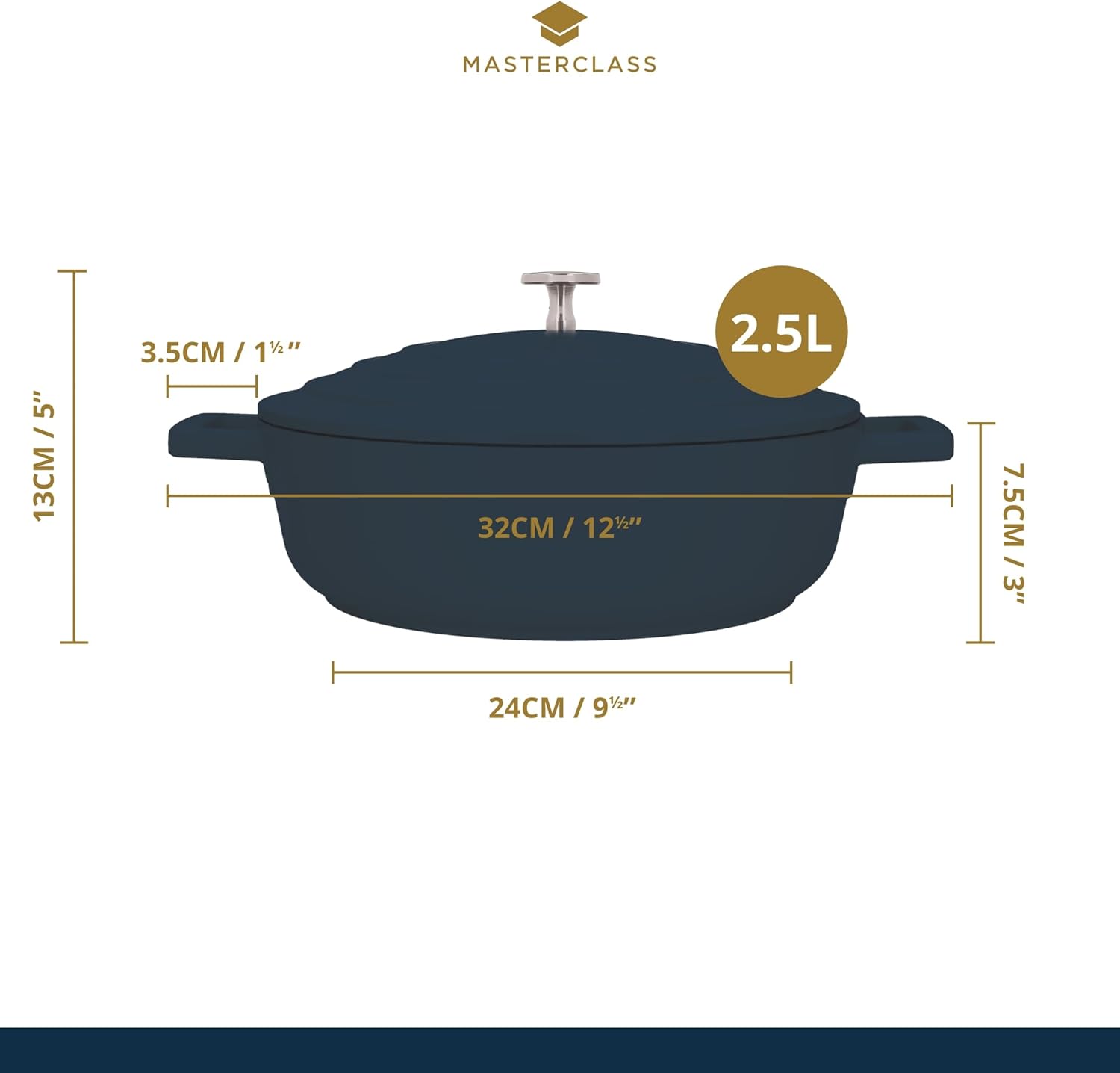 MasterClass Casserole Dish with Lid 2.5L/24 cm, Lightweight Cast Aluminium, Induction Hob and Oven Safe, Black-3