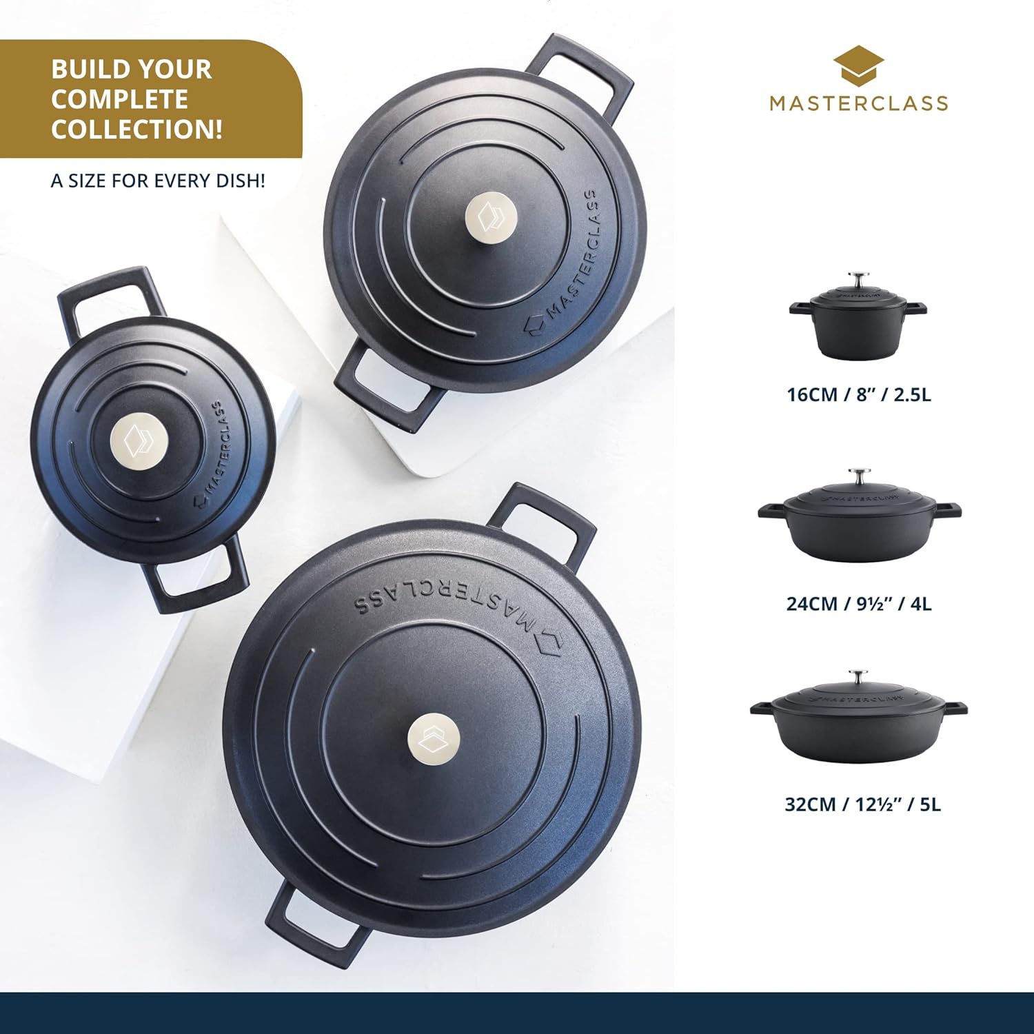 MasterClass Casserole Dish with Lid 2.5L/24 cm, Lightweight Cast Aluminium, Induction Hob and Oven Safe, Black-8