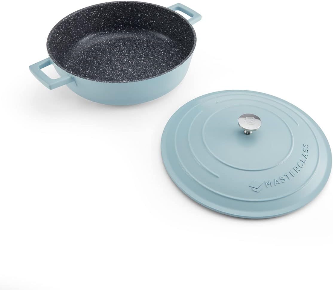 MasterClass Shallow Casserole Dish with Lid 4L/28 cm, Lightweight Cast Aluminium, Induction Hob and Oven Safe, Sky Blue-8