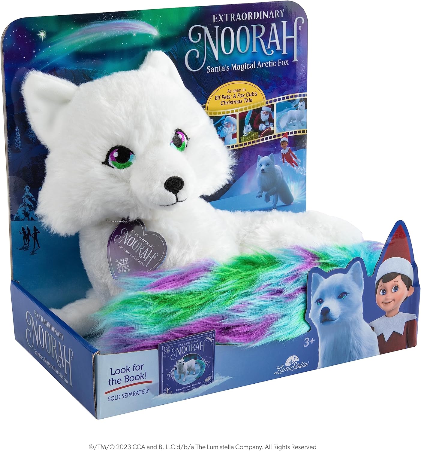 Extraordinary Noorah Plush - 9-Inch Deluxe Animal Plush with Northern Lights-Inspired Tail - As Seen in Elf Pets: A Fox Cub's Christmas Tale - Arctic Fox Pal of The Elf on the Shelf - Brand Scout Elf-2