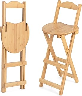 TANGZON Bar Stools Set of 2, Folding Bamboo Counter Height Stool with Backrest & Footrest, Portable Breakfast Dining Chairs for Home Kitchen Restaurant, No Assembly (with backrest, 36 x 36 x 84cm)