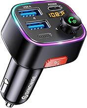 SYNCWIRE Bluetooth 5.3 FM Transmitter for Car, 48W Max Dual USB Bluetooth Car Adapter, Wireless Radio Receiver, Hands-Free Calling, Music Player Support 64G Drive with Light Switch Car Charger, Black