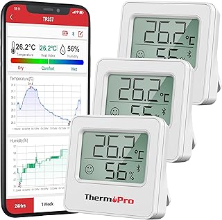 ThermoPro TP357 Room Thermometer Indoor Bluetooth Hygrometer Humidity Meter and Temperature Monitor with Smart App and Data Recording with Humidity Sensor for Baby Room Office, 3 Pieces