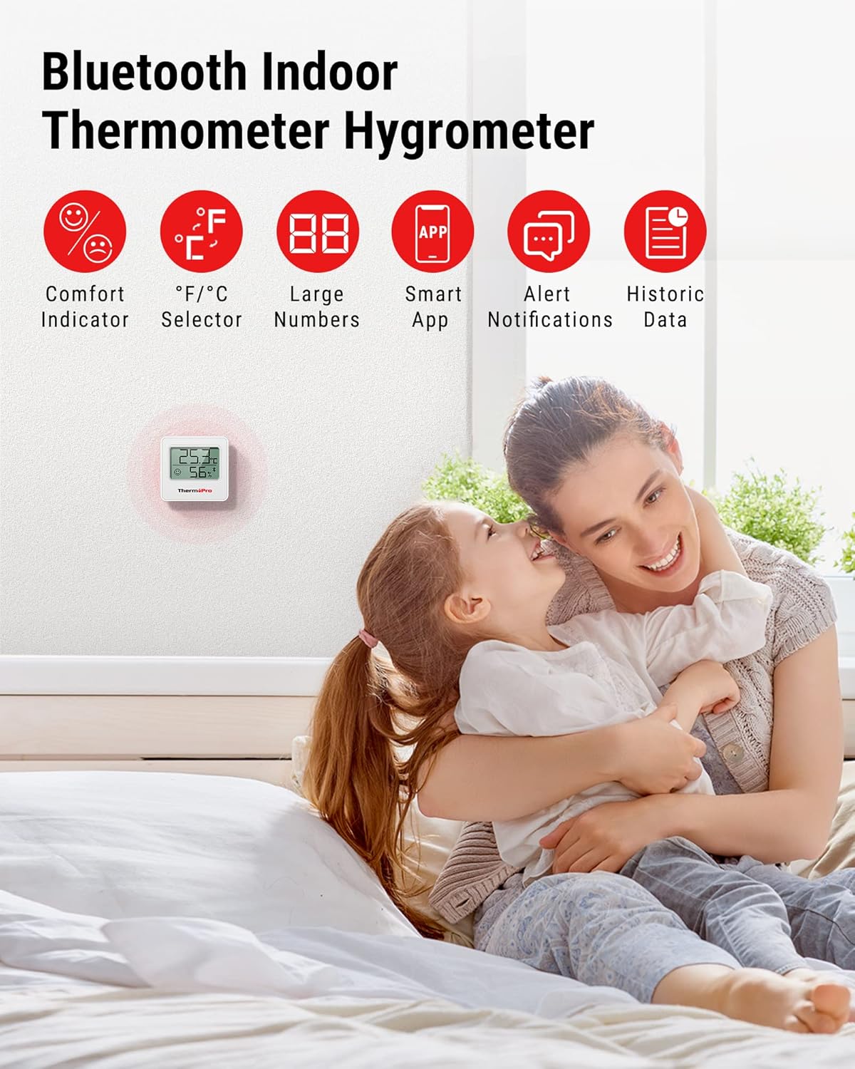 ThermoPro TP357 Room Thermometer Indoor Bluetooth Hygrometer Humidity Meter and Temperature Monitor with Smart App and Data Recording with Humidity Sensor for Baby Room Office, 3 Pieces-1