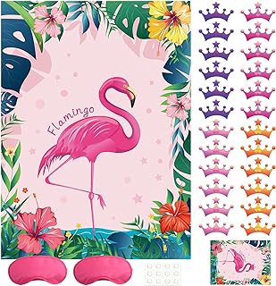 NEBURORA Pin The Crown on The Flamingo with 24 Crowns Pin The Crown on The Flamingo Theme Party Game for Kids Birthday Party Supplies