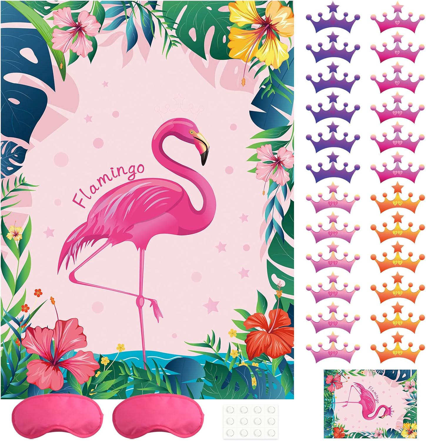 NEBURORA Pin The Crown on The Flamingo with 24 Crowns Pin The Crown on The Flamingo Theme Party Game for Kids Birthday Party Supplies-0