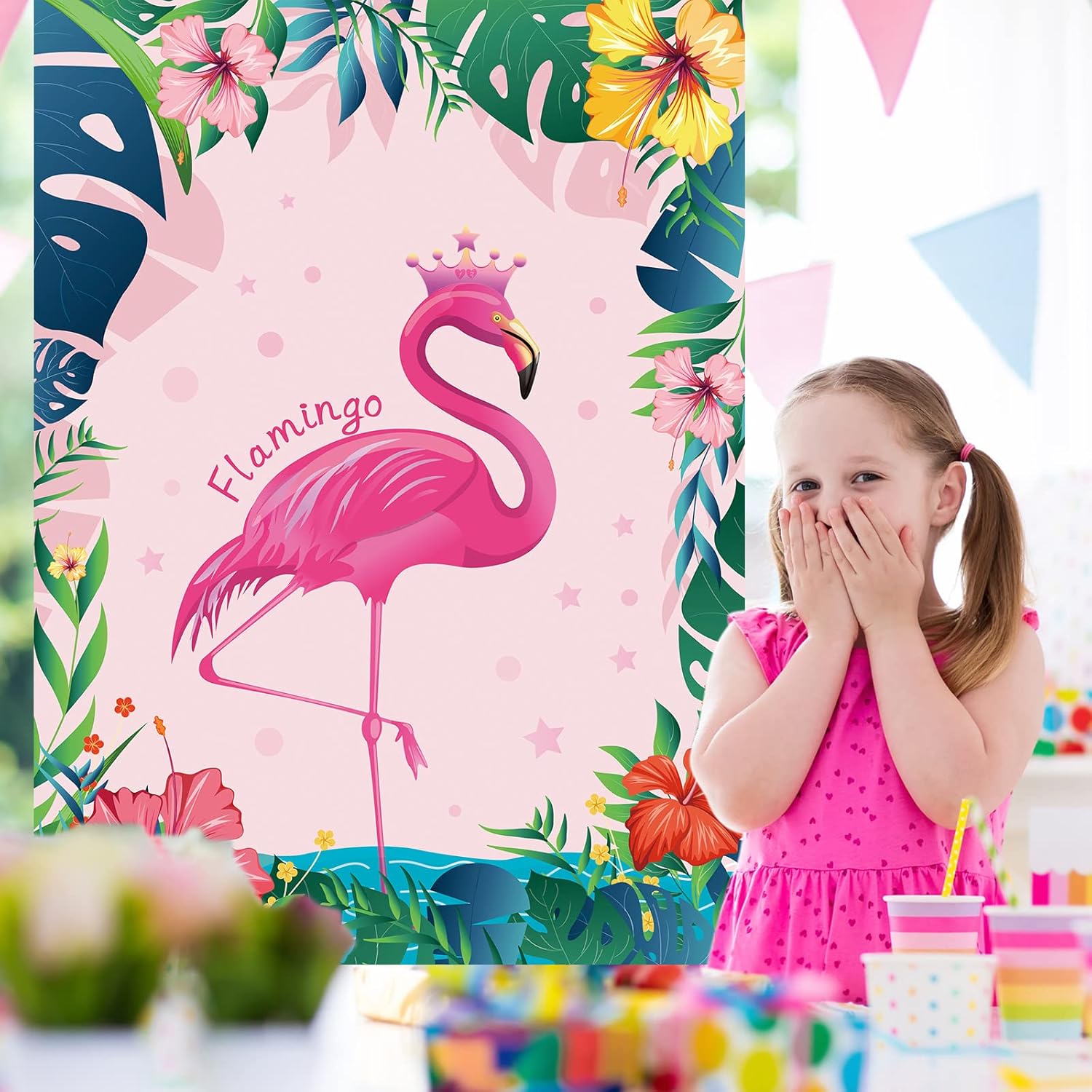 NEBURORA Pin The Crown on The Flamingo with 24 Crowns Pin The Crown on The Flamingo Theme Party Game for Kids Birthday Party Supplies-5