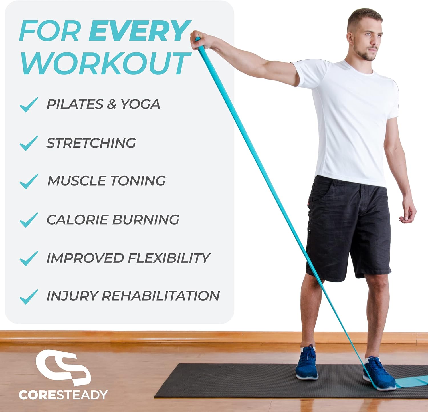 Coresteady Resistance Band For Men & Women - Exercise Band to Build Strength, Flexibility, Muscle & Tone - For Fitness, Stretching, Pilates, Physio & Yoga - With Exercise Guide-2