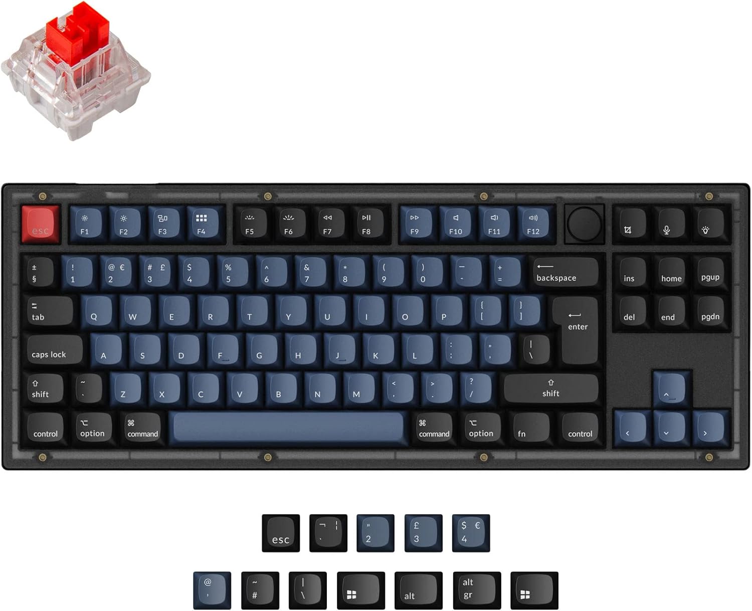 Keychron V3 80% ISO-UK-Layout 87 Keys TKL Custom Wired Mechanical Keyboard with Knob, RGB Backlight QMK/VIA Programmable, Hot-swappable K Pro Red Switch for Mac Windows (Frosted Black)-0