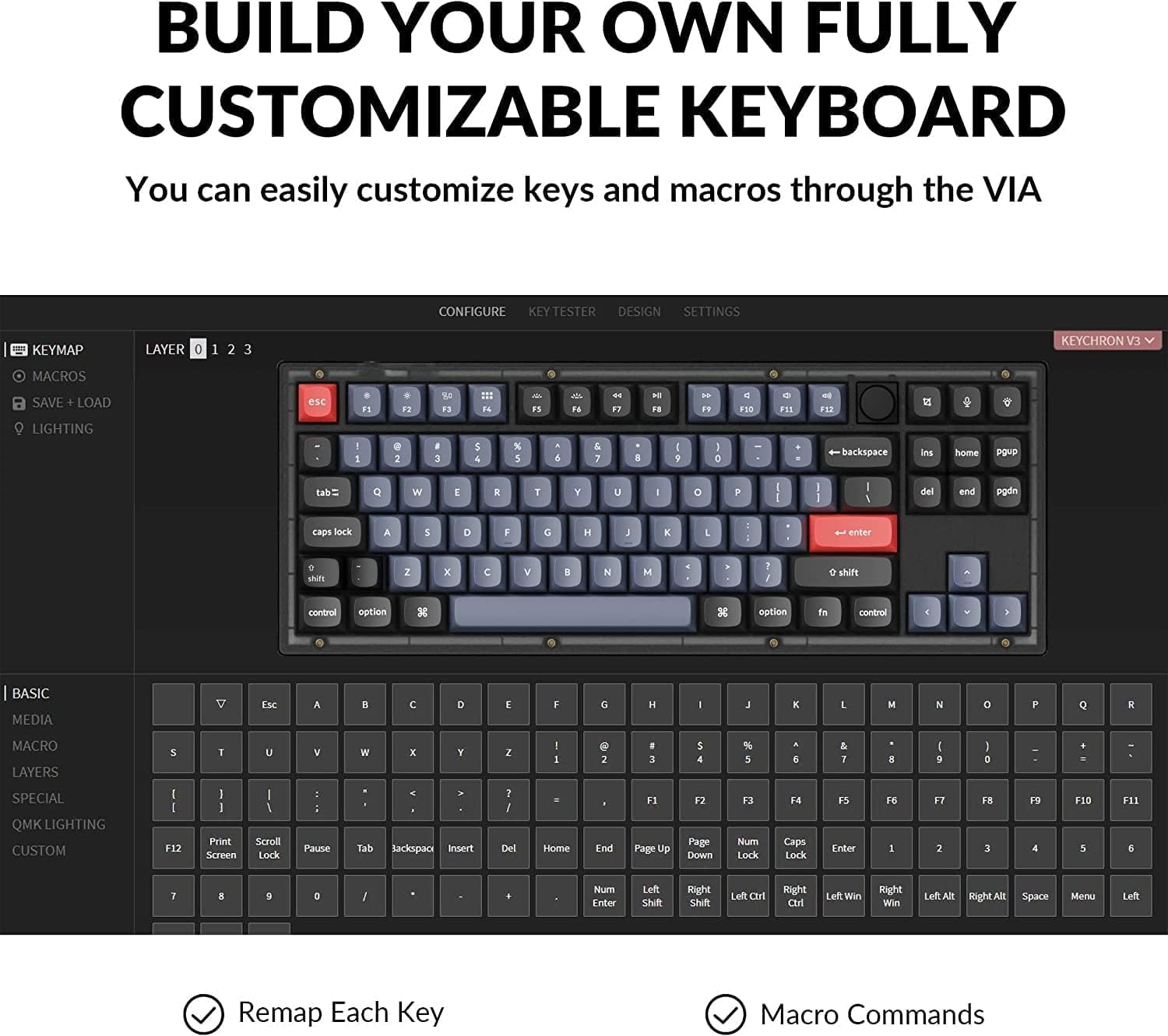 Keychron V3 80% ISO-UK-Layout 87 Keys TKL Custom Wired Mechanical Keyboard with Knob, RGB Backlight QMK/VIA Programmable, Hot-swappable K Pro Red Switch for Mac Windows (Frosted Black)-6