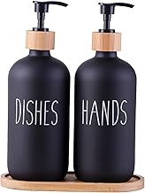 Glass Kitchen Soap Dispenser Set with Tray by Brighter Barns - Hand and Dish Soap Dispenser for Kitchen Sink - Glass Soap Dispenser - Modern Boho Farmhouse Kitchen Decor (Black)